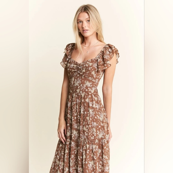 Romantic Brown Floral Maxi Dress | Garden Party & Wedding Guest Ready - Picture 5 of 9